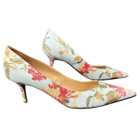 Marc Fisher Size 11 Pumps Heels Blue Floral Pointed Toe Textured Shoes 2.5” New - Picture 9 of 9